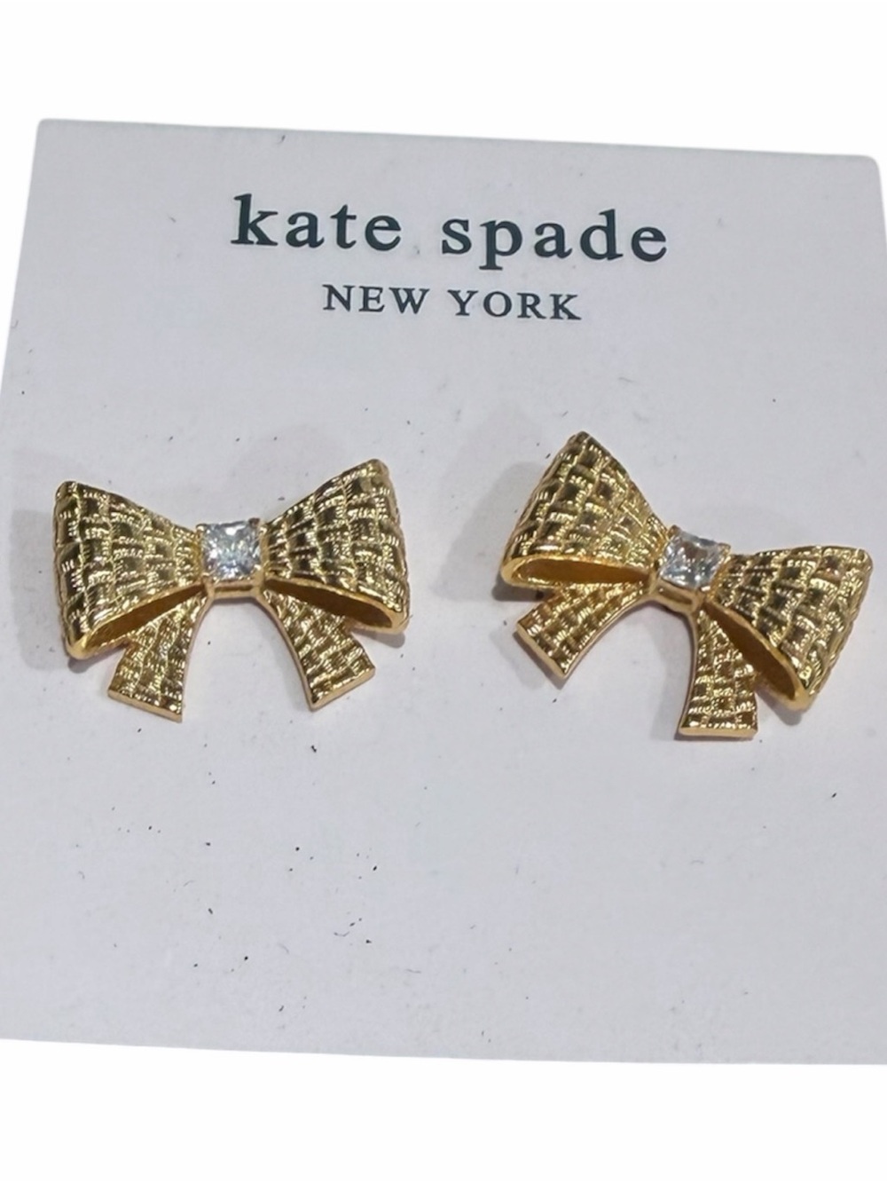 kate spade Gold Bow Crystal Center Stud Earrings - Kids